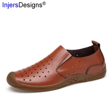 

New Arrival Driving Shoes Men Slip-On Lazy Loafers Hollow Soft Moccasins Breathable Black&Brown Fashion Casual Leather Shoes Men