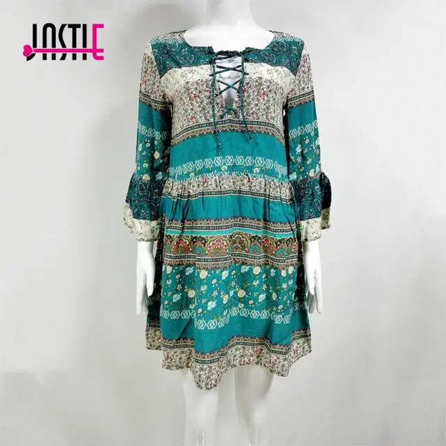 Buy Jastie Floral Print Bohemian Dress V Neck Sexy 