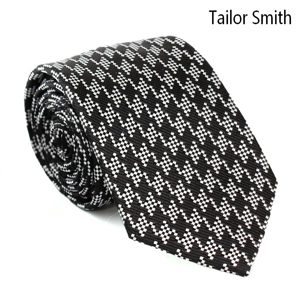 Tailor Smith Mens Luxury Black Houndstooth Designer Tie Formal Wedding