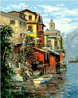 

MaHuaf-W672 Seaside port painting paint by numbers DIY Hand-painted canvas oil paintings for home decor