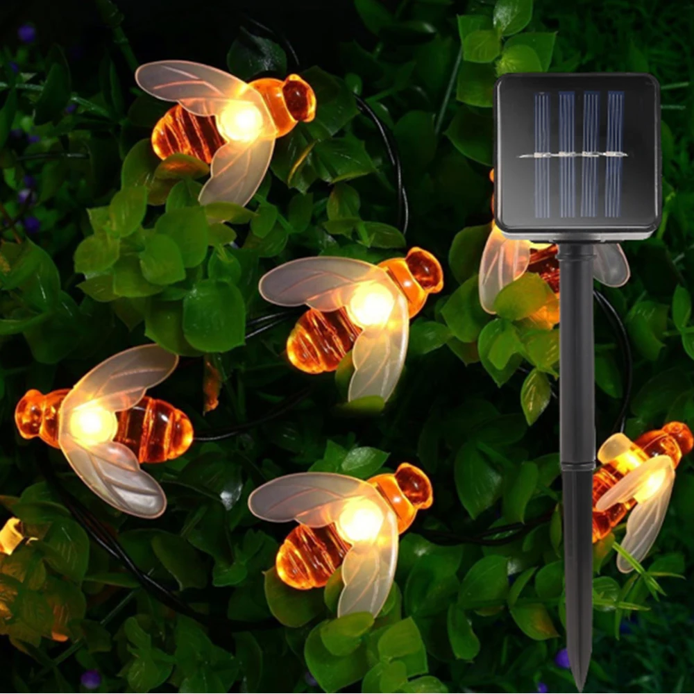 

Cute Honey Bee LED String Light Fairy Light Outdoor Solar Lamps Solar Powered Holiday Christmas Party Solar Garden Lights