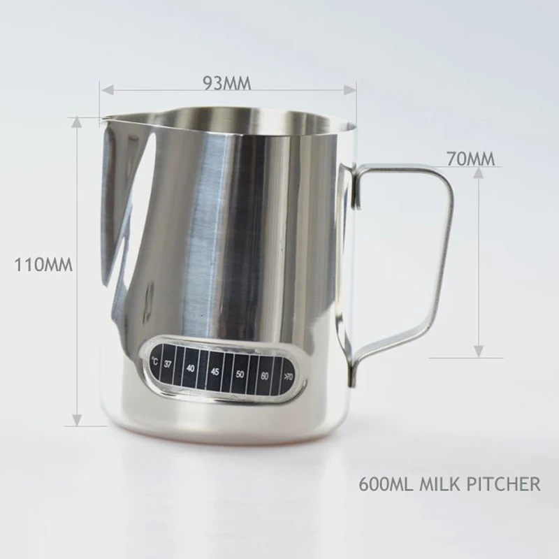 1pc Expresso Stainless Steel Coffee Pitcher Thermometer Milk Frothing Tea Latte Jug