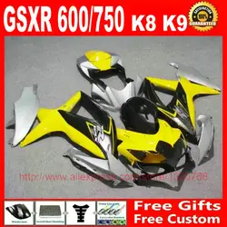 Обтекатель комплект для SUZUKI GSXR 600 GSXR 750 2008 2009 2010 желтый серебряный черный кузова обтекатели комплект K8 08 09 10 BM55