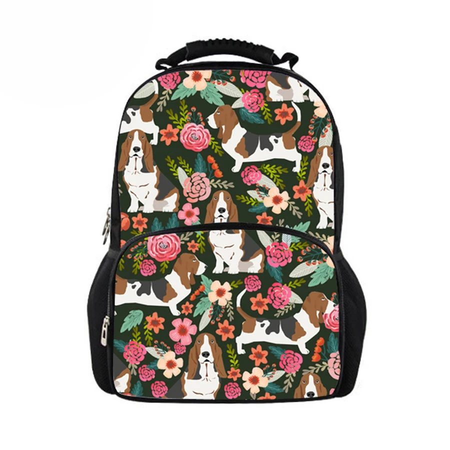 

Customized 2018 Satchel Kids Basset Hound Floral Pattern Orthopedic Schoolbag Schoolbag Children Book Bag Mochilas Infantil