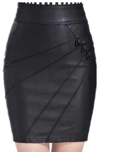 4XL 5XL осень зима женская кожаная юбка-карандаш плюс размер черная юбка из искусственной кожи s сексуальная юбка женская с пуговицей - Цвет: Черный