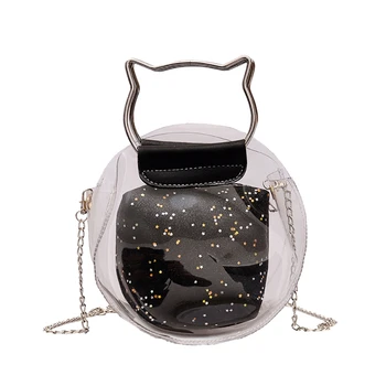 

AUAU-Fashion Handbag Transparent Bag Small Cute Cat Shape Handbag Messenger Bag Holographic Shoulder Bag Ladies