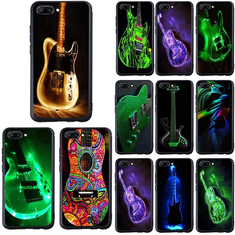 

For Huawei P8 P10 P20 P30 Mate 10 20 Pro Honor 6A 7A 7X 8A 8X 8C 9 10 Lite Soft TPU Phone Cases Glowing Neon Guitar Outline