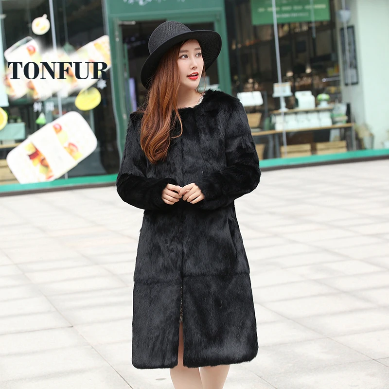 

2019 New Arrival Luxury Warm Long Natural Rabbit Fur Coat For Winter Women Classical Real Whole Fur Outwear TSR121