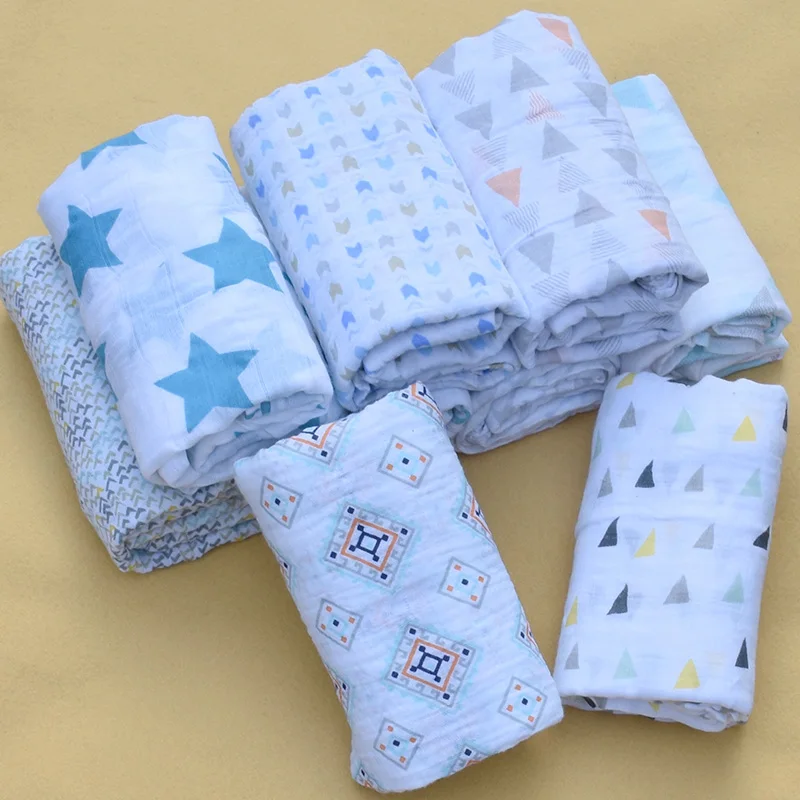 

PINK SWAN Baby Summer Muslin cotton Single layer baby towel geometry pattern newborn blanket baby swaddle infant wrap 120x120cm
