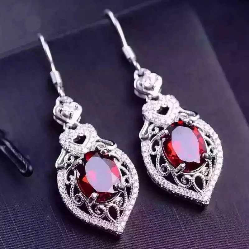 Natural Garnet Drop Earrings S925 Silver Natural Red Gemstone Earring ...