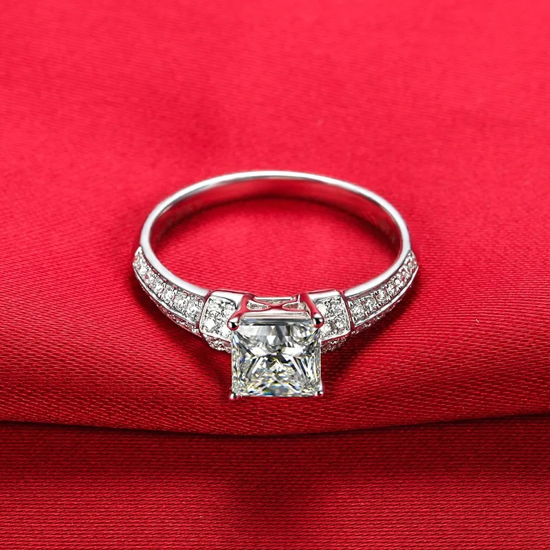 ZOCAI Принцесса Cut Реал 1.0 КТ основной diamond с 0.20 ct СТОРОНА АЛМАЗ 18 К белого золота Обручение кольцо с бриллиантом w03754