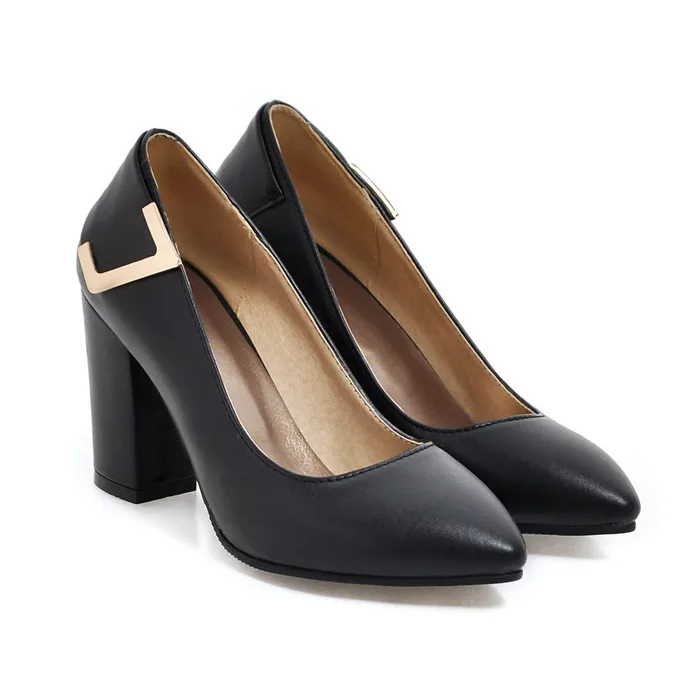 Meotina/Женская обувь элегантные женские туфли-лодочки на высоком каблуке Женская обувь с острым носком на толстом каблуке г. Весенняя обувь синего и черного цвета, большие размеры 34-43 - Цвет: Черный