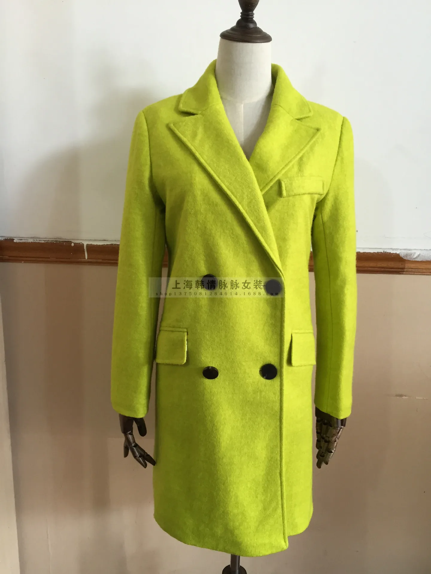 Double Femelle 2018 Femmes Noir Mode Automne Manteaux En Manteau Laine jaune Longue Boutonnage Hiver Mélange Cachemire Épaississent RYqSYwPr