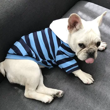 

HSWLL Summer new pet clothing hooded striped cotton sweater French bulldog Teddy dog clothes tide