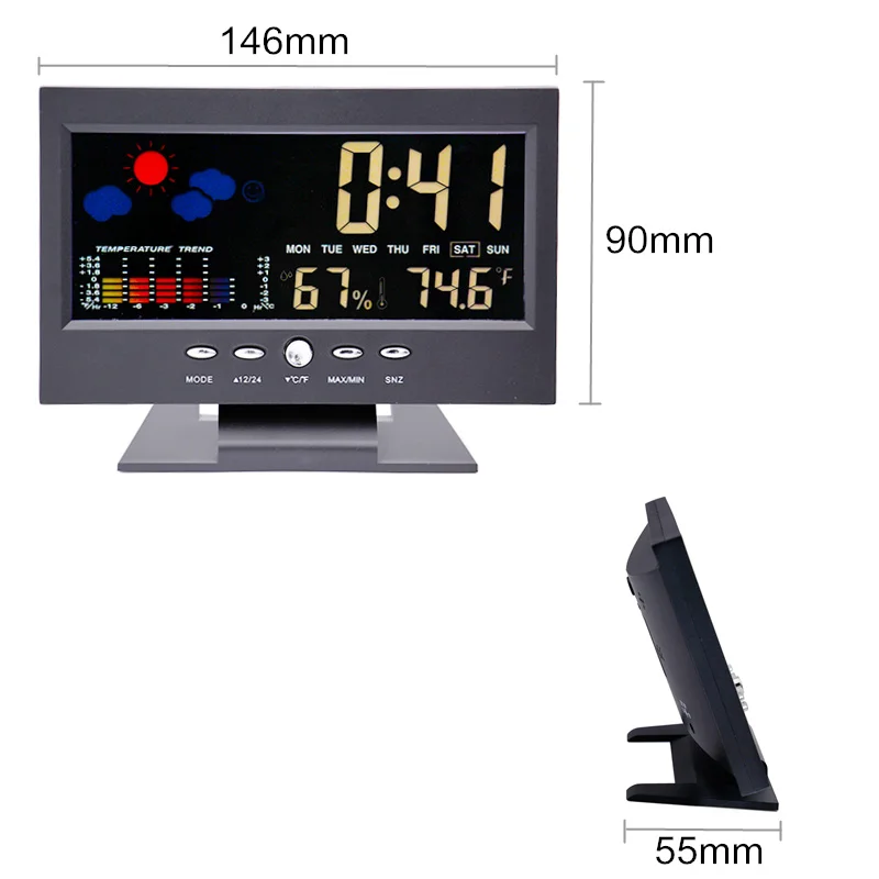 Digitale wandklok, grote elektronische lcd-klok kan worden opgehangen multifunctionele temperatuurtimer voor keuken, kantoor, thuis, badkamer (zwart