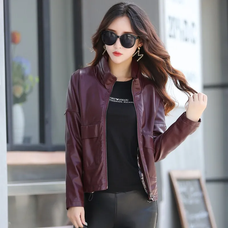 Высококачественная кожаная женская куртка, размер груди 102-118 см, короткая дизайнерская бейсбольная форма, скрытые толстовки, винтажные повседневные кожаные куртки K6721