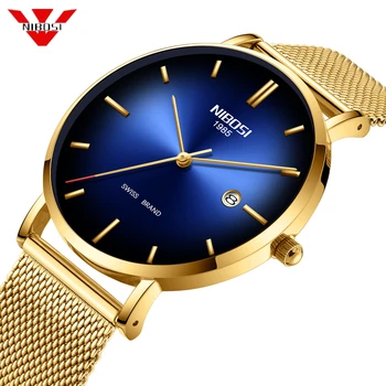 

Nibosi Men Watches Ultra Thin Date Simple Stainless Steel Gold Blue Quartz Sport Watch Men Chronograph Men's Wrist Watch Clock