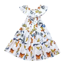 Летние Макси платья для сарафаны для девочек с открытыми плечами Бабочка Цветочный Дети богемное пляжное платье для детей нарядное платье принцессы