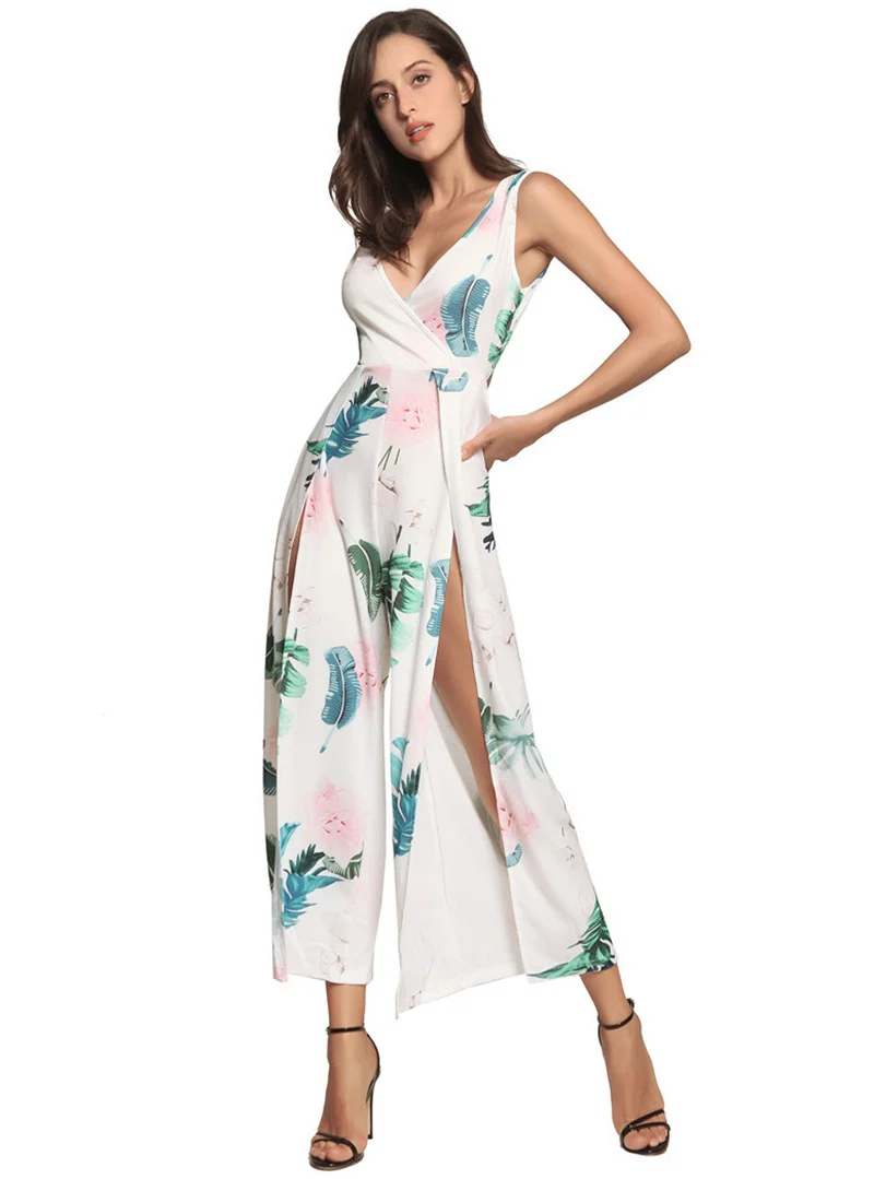 Gladiolus Hot Summer Jumpsuit Women 2019 V Neck Floral Print Split Long Pants Beach Sexy Jumpsuits 2019 Rompers Womens Jumpsuit (25)