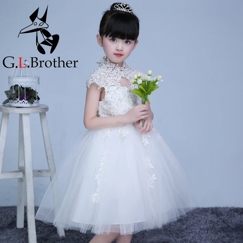 

Stand Collar Fashion Printed Girl Dresses For Weddings And Party Summer2017 Kids Clothes Invisible Zipper Princess Dress P20