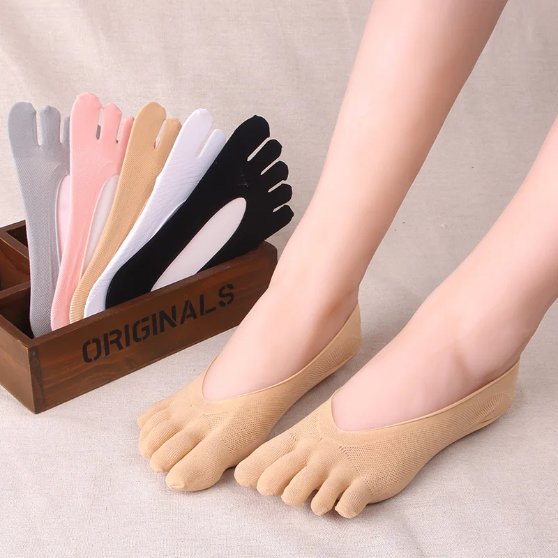 

5pairs/lot Antiskid Low Cut Five Finger Toe Socks Thin Women Female Invisible Socks Women Summer Socks