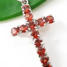 Гранат кулон 0.3ct* 12 шт. камни Цепочки и ожерелья кулон природный реального Гранат 925 серебро красных камней Крест Стиль#15043025