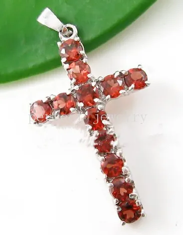 

Garnet pendant 0.3ct*12pcs gems Necklace pendant Natural real garnet 925 sterling silver Red gems Cross style #15043025