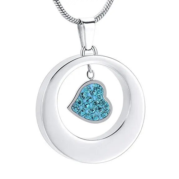 JJ001 Hold Clear/Blue Crystal Charm Circle Нержавеющая сталь ожерелье с урной памятью для