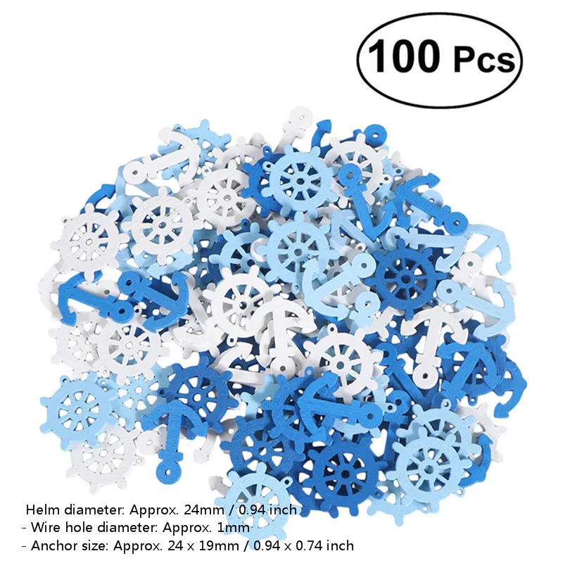 100 шт якорь и штурвал Деревянные Подвески украшения для скрапбукинга декоративные пуговицы DIY Мешковина винтажные Свадебные украшения - Цвет: as pic