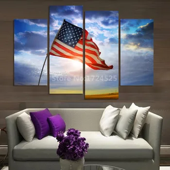 

Unframed 4 Piece Modern Wall Canvas Painting American Flag Home Decor Art Picture For Living Room Prints Cuadros Decoracion