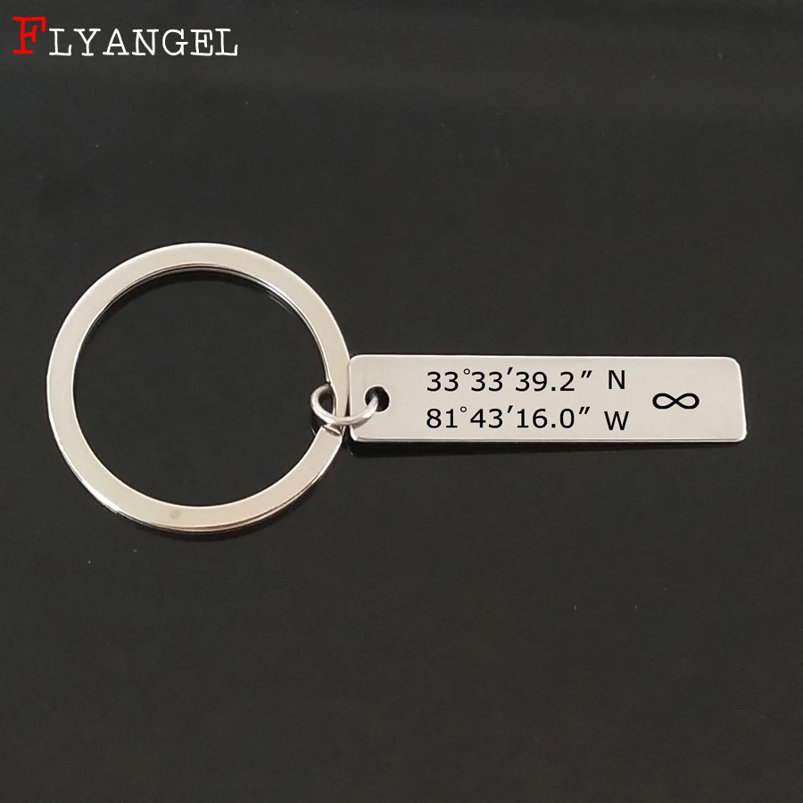 

Custom Coordinates GPS Keychain Engraved Latitude Longitude Women Men Keyring For Couples Boyfriend Wife Husband Valentine Gift