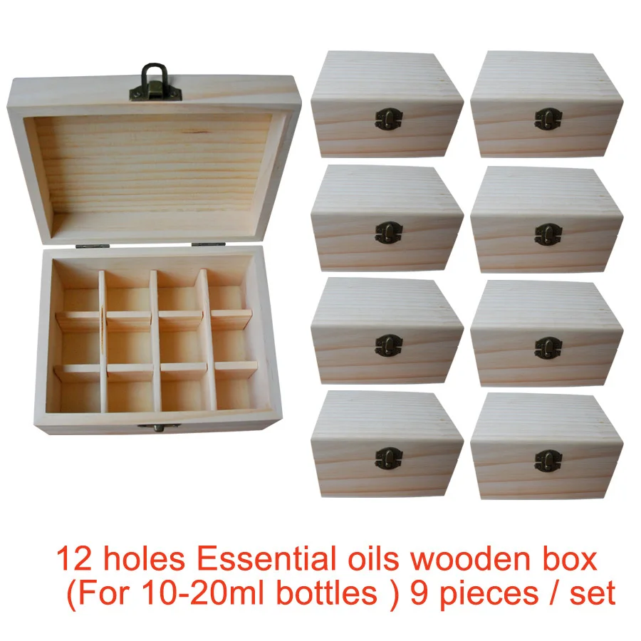 9 шт./компл. ручной работы из натуральной сосны коробки эфирные масла для ароматерапии коробка для хранения 12 отверстий 5-20 мл бутылки без краски