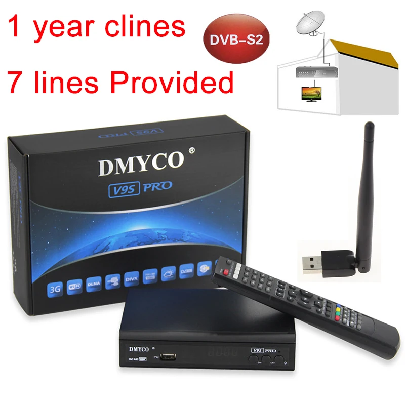 

DMYCO V9S 1 Year Europe C-line Server DVB-S2 Satellite Receiver 1080P HD Lnb Support BISS Key Powervu Youtube iptv DVB 2018