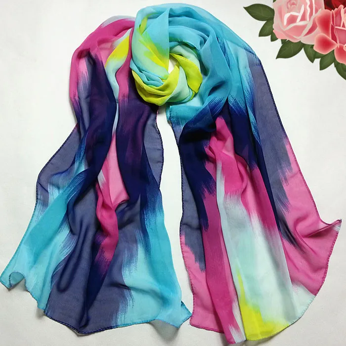 Женские шарфы Tie dye, новинка, китайский стиль чернил, Женская шаль, шифоновый шарф, шарфы, Bufanda Foulard Femme, хиджаб, зимний шарф Xew