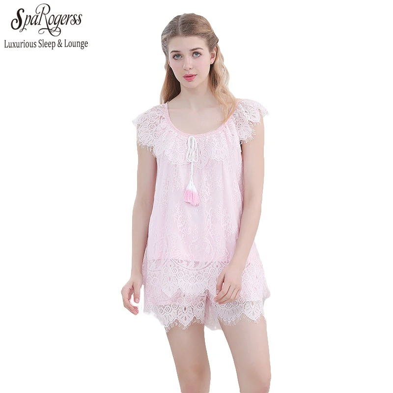 Woman Pajamas 2017 Summer Women Sleeveless Royal Retro Lace Lounge