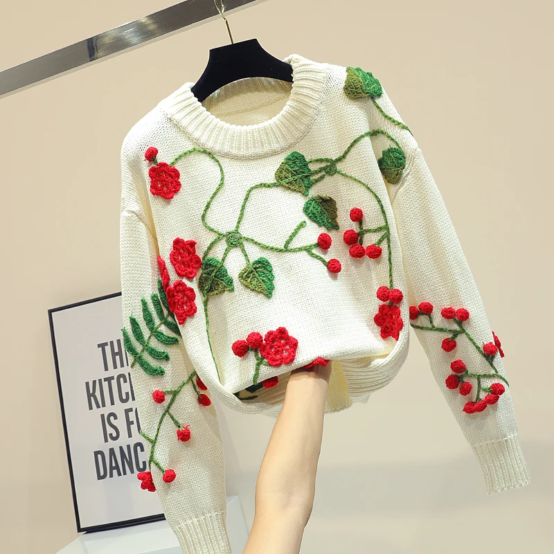 

Autumn Winter Loose Pullover Sweater Women's Super Fire Heavy Three-dimensional Jacquard Thickened Knit Coat Ladies Pull Shirt
