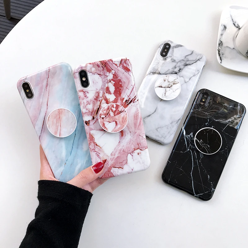 

Smooth Surface Marble For iPhoneXs XR Max Mobile Phone Shell For iPhone6s 7 8 Plus Marble Bracket Mobile Phone Protective Case
