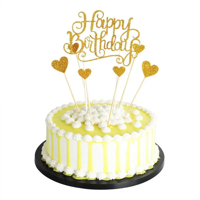 

7pcs/lot Gold Glitter Cupcake Toppers For Birthday Party Gold Silver Star Cake Decoration Wedding Baby Shower Cake Decor Supply