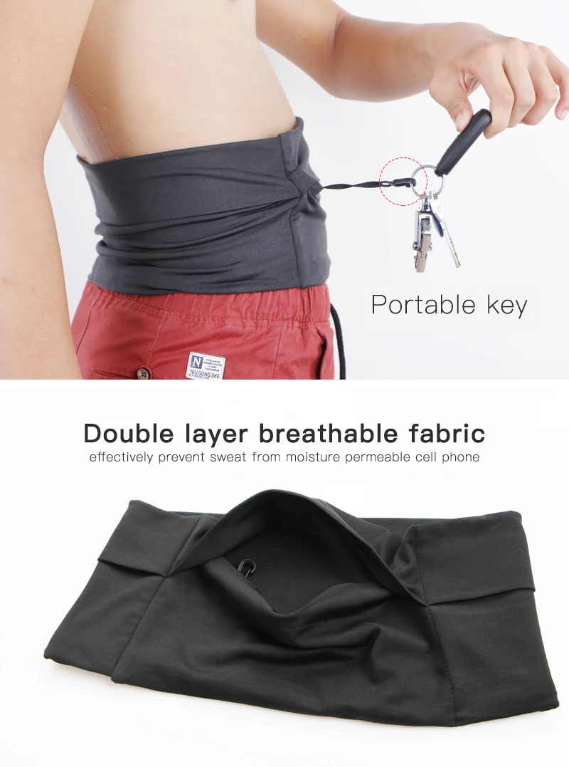  9.7inch Large Invisible Pockets Running Waist Bag Mobile Phone Holder Jogging Belt Belly Bag Gym Fi - 32951505544