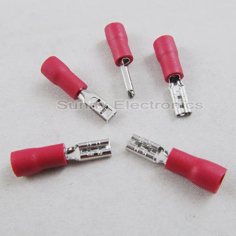 100 Pcs 2.8mm Red Female Electrical Connector Insulated Crimp Terminal