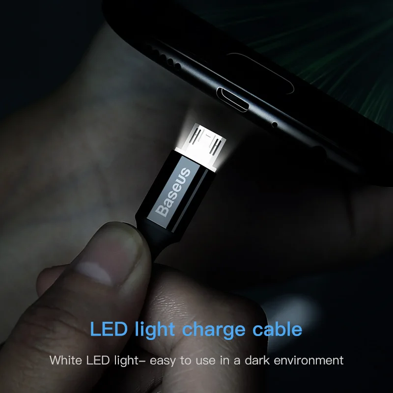 Baseus LED الإضاءة المصغّر usb كابل ل Xiaomi Redmi 4X ملاحظة 4 5 عكسها المصغّر usb كابل شحن سامسونج S7 الهاتف المحمول
