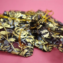 100 шт./партия, 20x30 см, черные золотые розы, цветные сумки из органзы, упаковка ювелирных изделий, подарочные пакеты, свадебная сумка из вуали