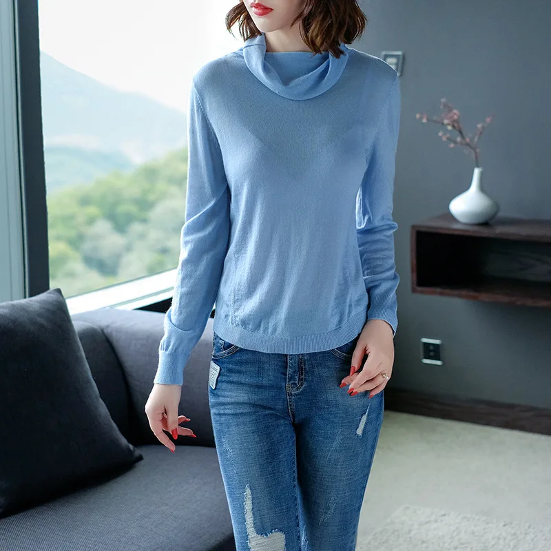 Solid elastic knit turtleneck pullovers basic sweater 2018 new long sleeve women autumn loose sweater shirts