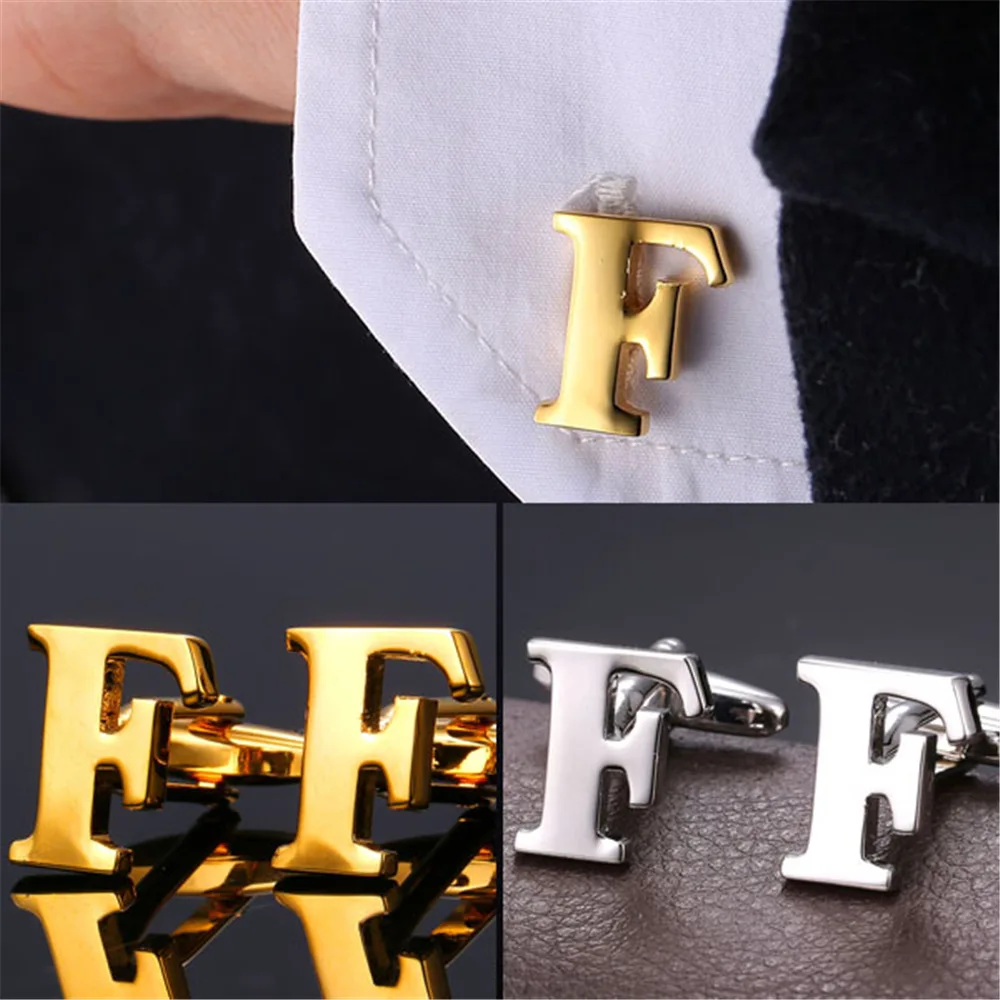 Запонки мужские рубашки свадебный подарок базовые буквы алфавита F золото/цвет ювелирные изделия французский ногтей мода C2036G
