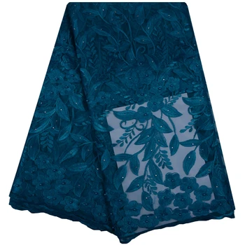 

Free Shipping 5 Yards/lot 2018 High Quality Nigerian French Lace African Lace Fabric For Party Lace Dress With Rhinestones 1097B