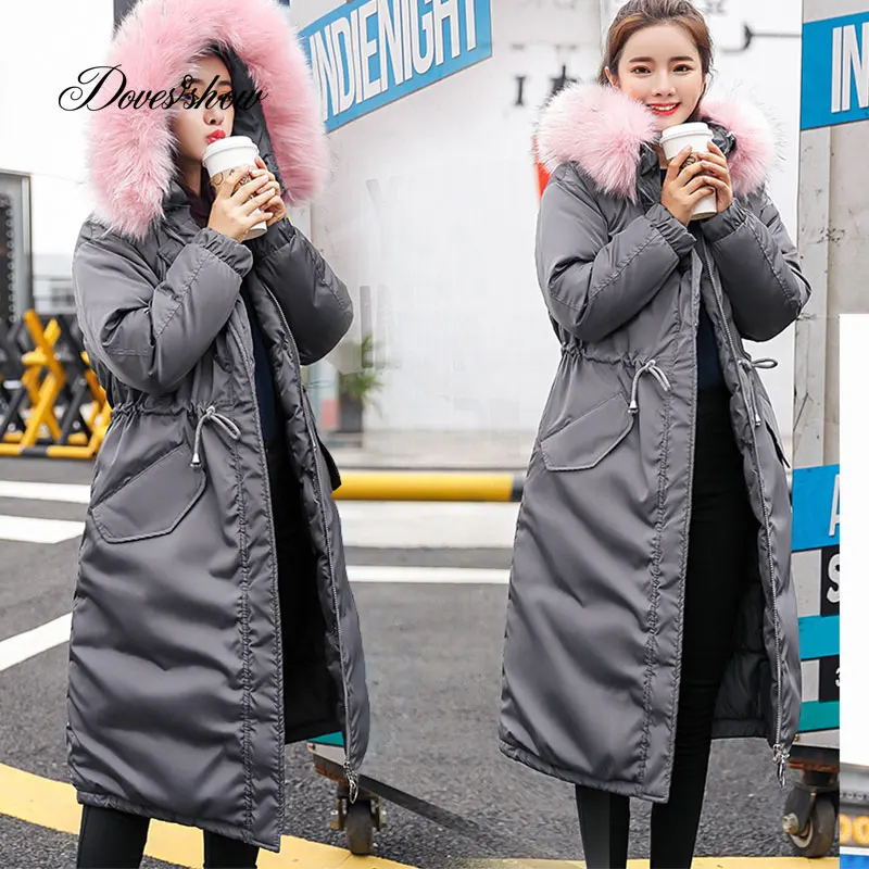 Elastyczny kołnierz futro z kapturem Zima w dół płaszcz kurtki długie ciepłe kobiety Casaco feminino Abrigos mujer Invierno 2018 Parkas Outwear 906 -
