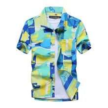 Горячая Распродажа модный бренд Летняя мужская пляжная рубашка мужская Повседневная рубашка с коротким рукавом с принтом Мужская рубашка большого размера S-5XL