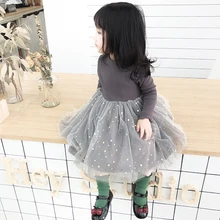 Платье-пачка для маленьких девочек коллекция года, осенне-весенний Топ, Детские рубашки для девочек, детские хлопковые рождественские сетчатые платья принцессы с длинными рукавами, 3 года