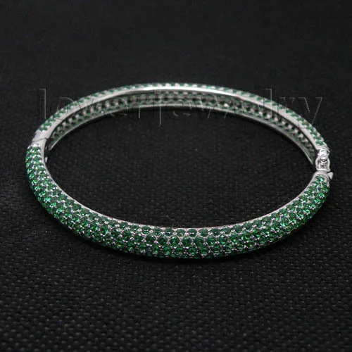 Hot Bracelet Bangle-14Kt White Gold Natural Emerald Engagement Bracelet Bangle,Emerald Bangle For Sale NA002