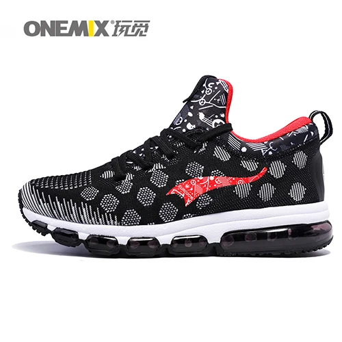 ONEMIX брендовая Уличная обувь для бега мужские кроссовки эластичные женские беговые кроссовки черные кроссовки спортивная дышащая сетка - Цвет: Black Red men women
